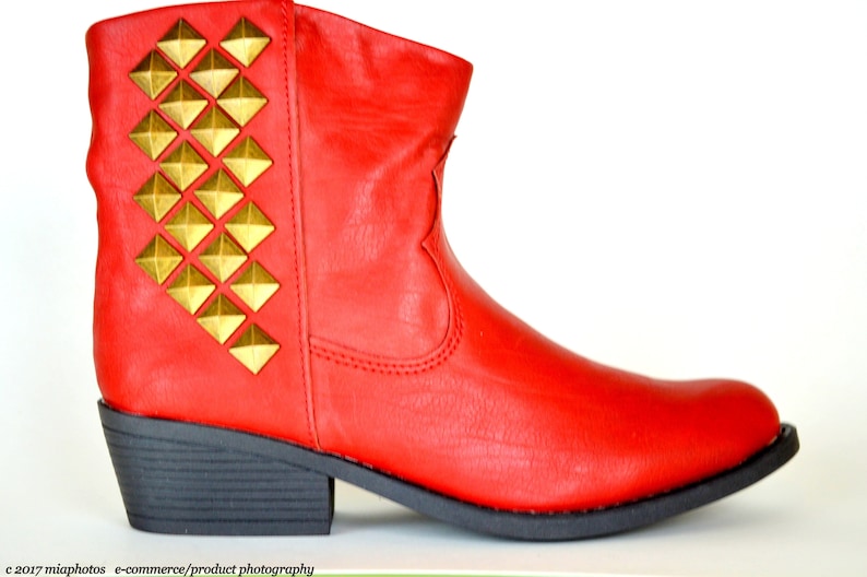 Eighties Red Leather Ankle Boots