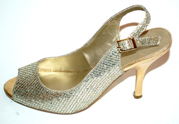 Vintage Silver Slingback Peeptoe Pumps - image 1