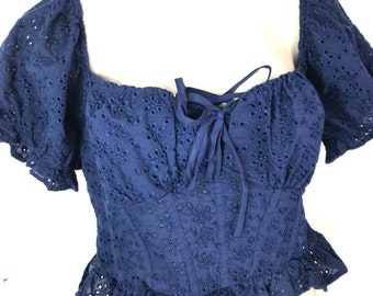 Vintage Summer Cotton Navy Peasant Bolero Top