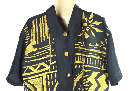 Vintage Unisex Black & Gold Silk Shirt - image 2