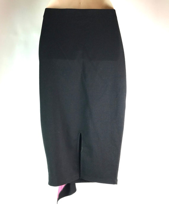 Black and Hot Pink Pencil Skirt with Side Ruffles - image 5