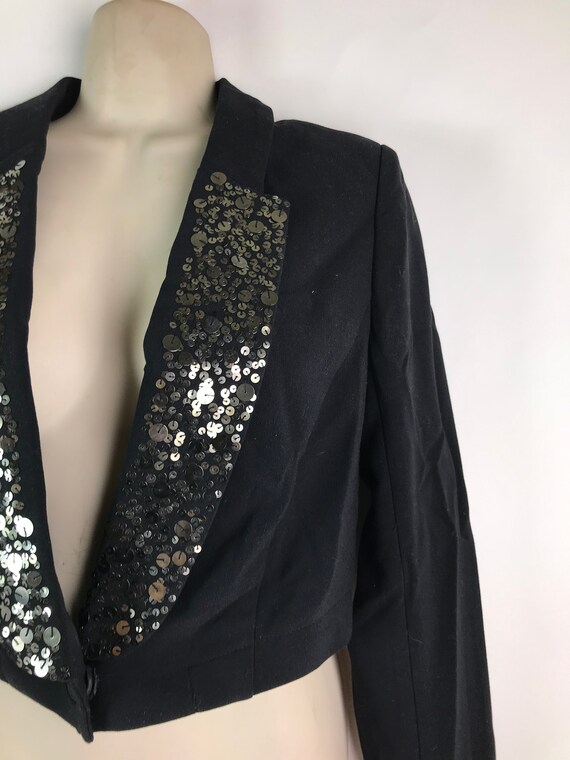 Vintage Black Tux Crop Jacket with Sequinned Coll… - image 3