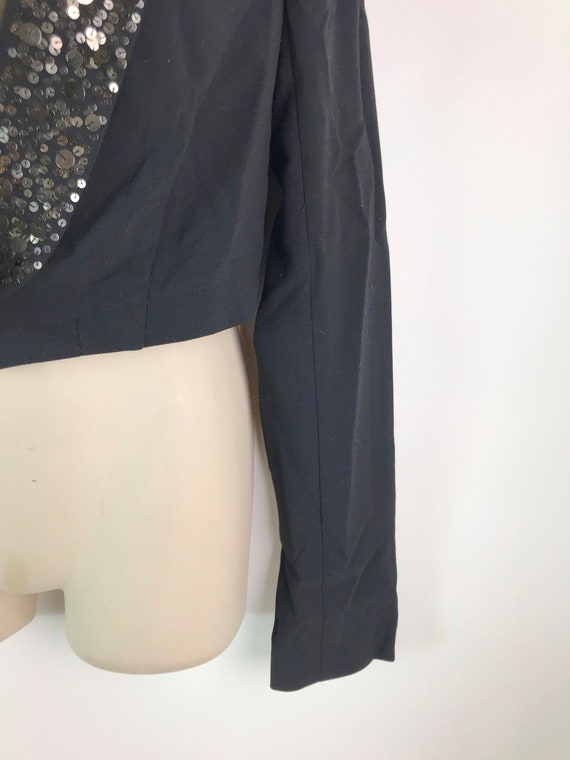 Vintage Black Tux Crop Jacket with Sequinned Coll… - image 4