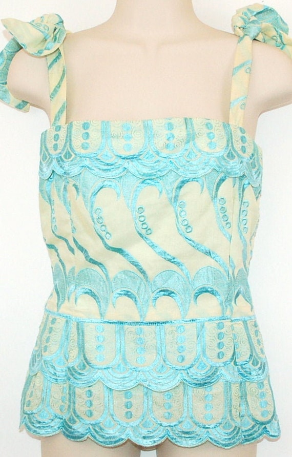 Handmade Emboidered  Vintage Aqua top