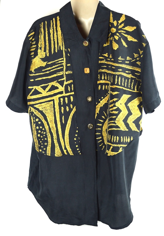 Vintage Unisex Black & Gold Silk Shirt