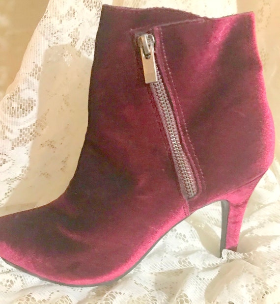 Vintage Velvet Scarlet Burgundy Booties - image 6