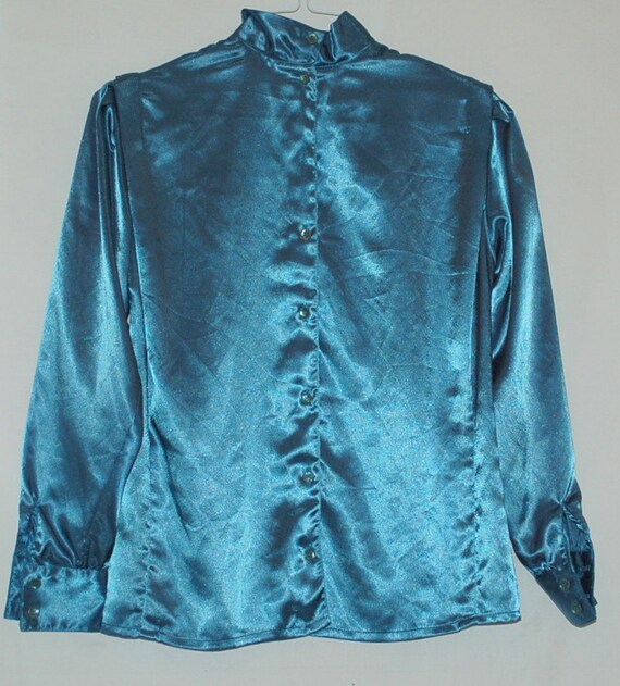 Vintage eighties tiel blue secretary blouse - image 3