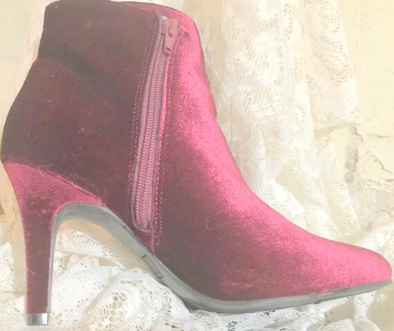 Vintage Velvet Scarlet Burgundy Booties - image 10