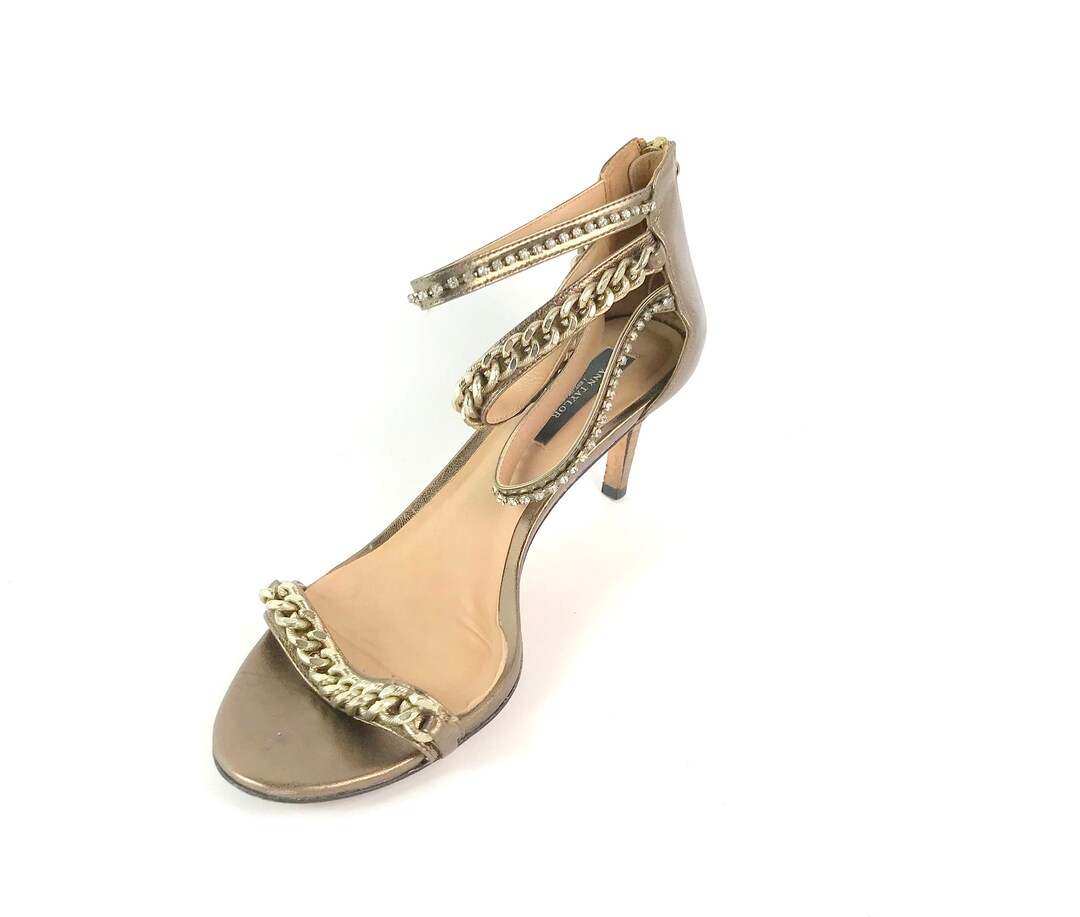 Vintage Ann Taylor Bronze Kitten Heel Leather Sandals Etsy