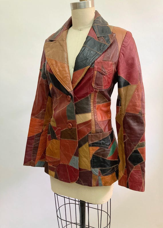 Vintage 1970s Patchwork Leather Jacket: Disco Gla… - image 6