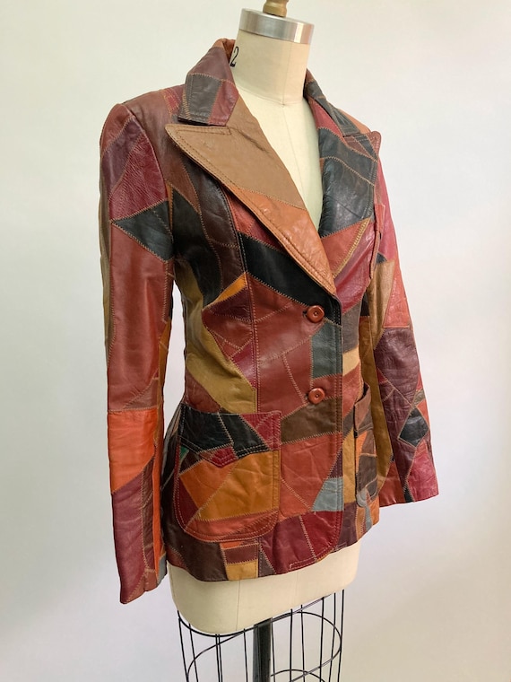 Vintage 1970s Patchwork Leather Jacket: Disco Gla… - image 5