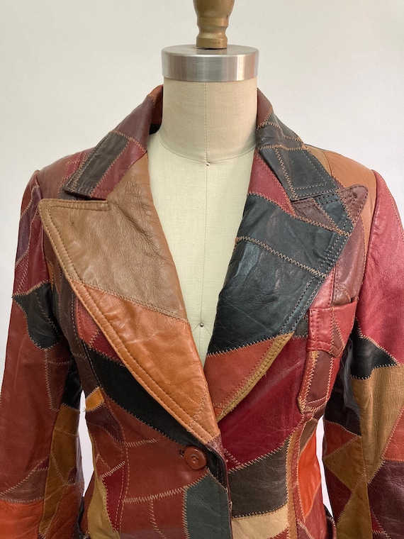 Vintage 1970s Patchwork Leather Jacket: Disco Gla… - image 2