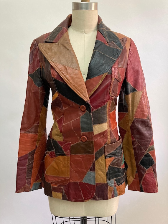 Vintage 1970s Patchwork Leather Jacket: Disco Gla… - image 1