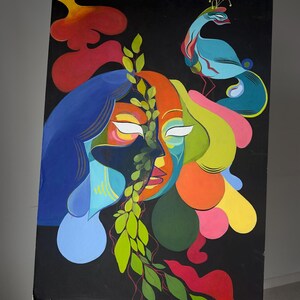 Large Abstract Painting &quot;Mask&quot;– Original Acrylic on Cardboard 70x100 cm – Modern Contemporary Wall Art for Home or Office