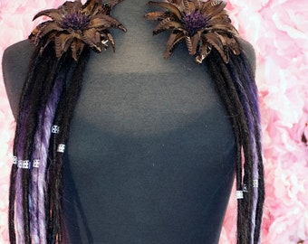 Dread Lock falls in black, and Ombre' Lavender