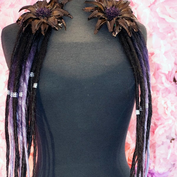 Dread Lock falls in black, and Ombre' Lavender