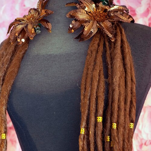 Dreadlock hair falls in Copper with gold Beads shops