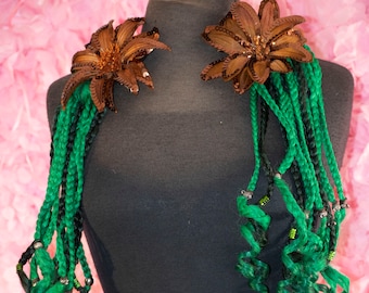Mixed Green Curly Braided Falls