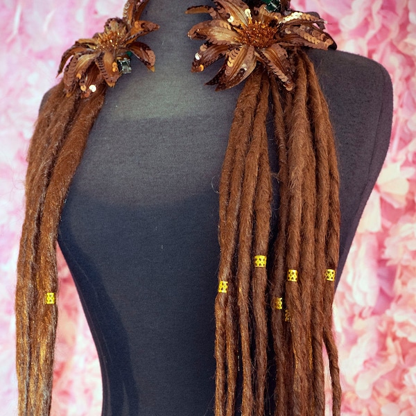 Dreadlock hair falls in Copper with gold Beads