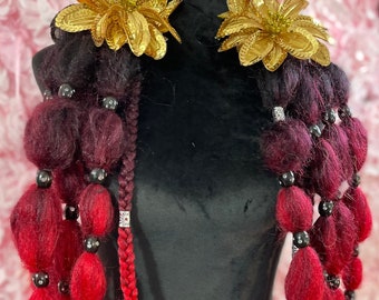 Puffy Hair Falls in Ombre Black and Red