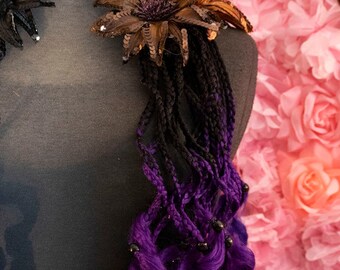 Ombre black to Purple Curly Braided Falls
