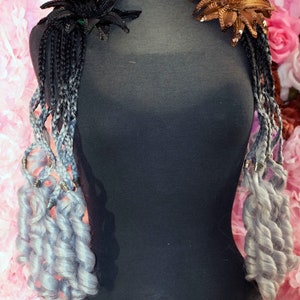 Ombre Black to Grey Curly Braided Falls