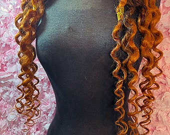 Diva Dreads in Ginger Super Curly loc falls