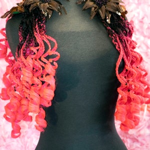 Double set of Ombre Black to hot Pink Curly Braided Falls