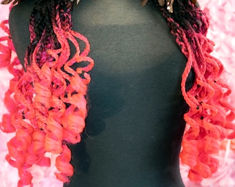 Double set of Ombre Black to hot Pink Curly Braided Falls