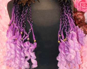 Double set of Ombre Purple to Lavender Curly Braided Falls