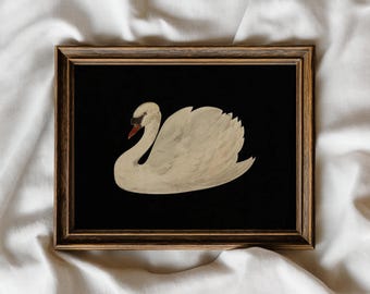 Stimmungsvoller Schwan Druck: Vintage Dark Academia Wandkunst (Digitaler Download)