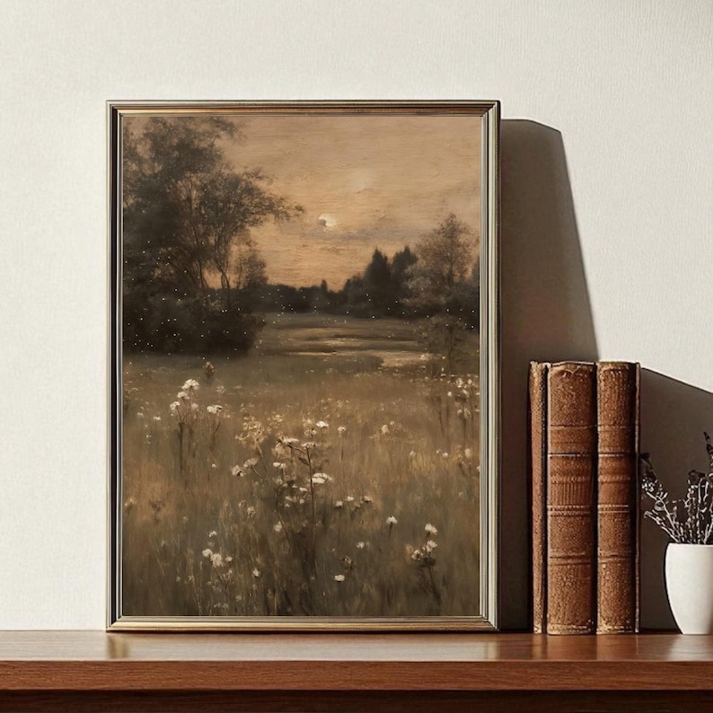 Moody Meadow Landscape Print: Vintage Countryside Wall Art - Etsy