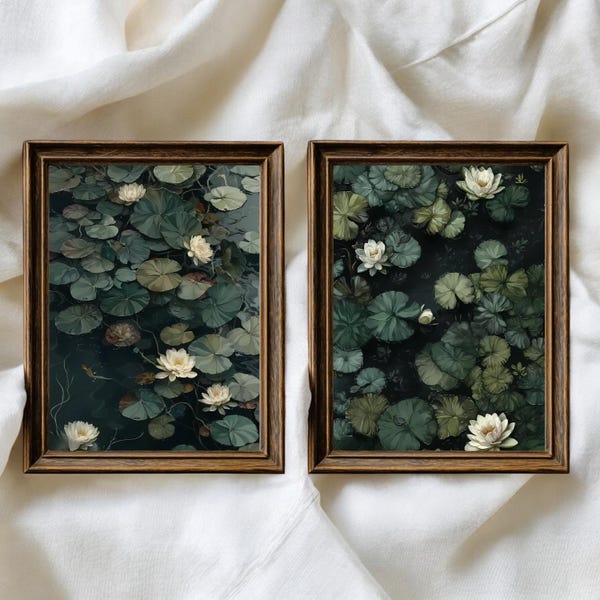 Moody Lily Pad Print Set: Vintage Botanical Dark Academia Decor (Digital Download)
