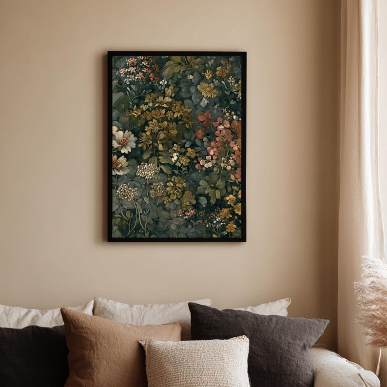 Set of 2 Moody Wildflower Botanical Prints, Vintage Floral Wall Art ...