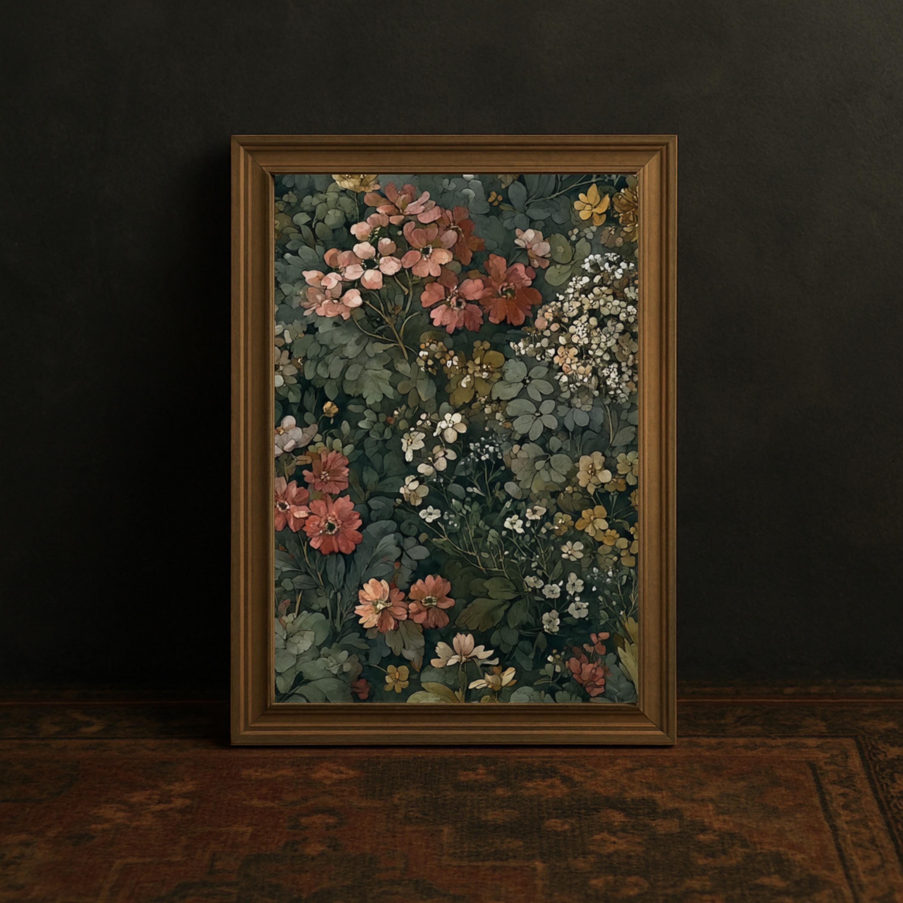 Set of 2 Moody Wildflower Botanical Prints, Vintage Floral Wall Art ...