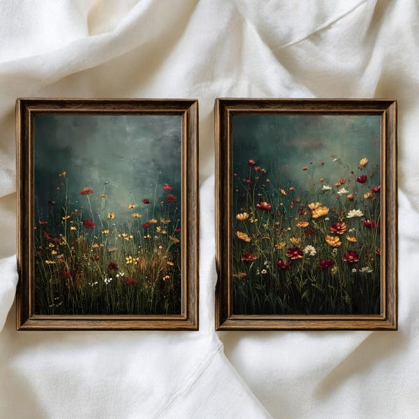 Ensemble d'impressions Moody Wildflower : art botanique vintage Meadow (téléchargement numérique