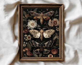 Vintage Moth Print: Dark Academia Insect Wall Art (Digital Download