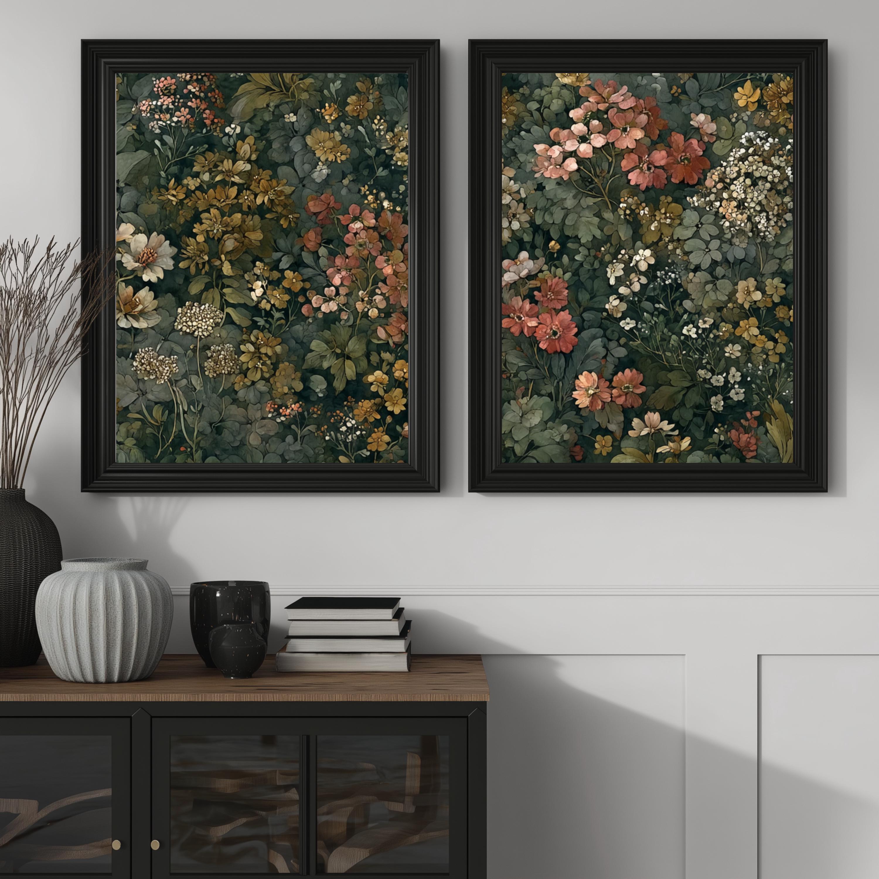 Set of 2 Moody Wildflower Botanical Prints, Vintage Floral Wall Art ...