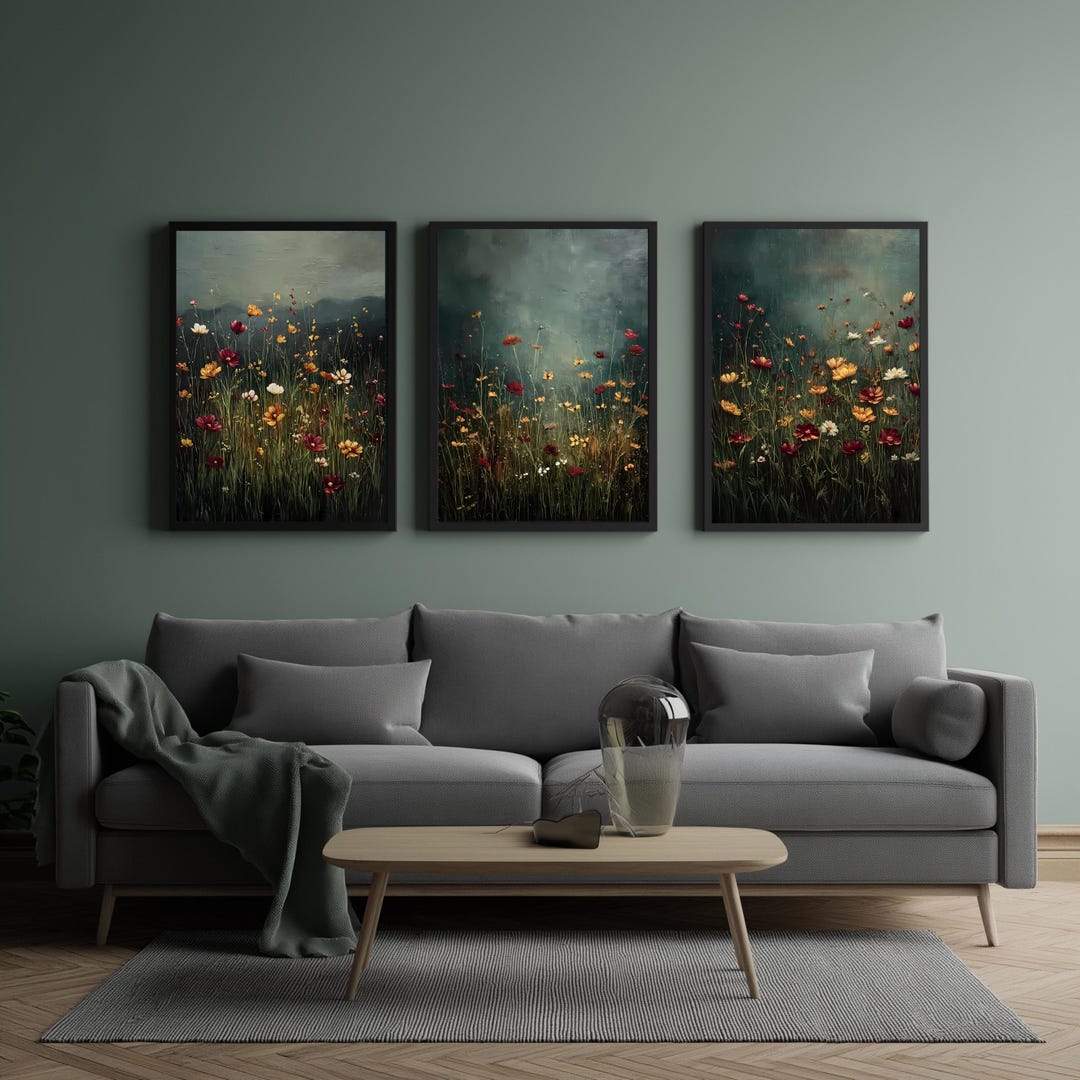 Moody Wildflower Print Set: Vintage Botanical Meadow Wall Art - Etsy