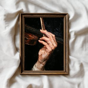 Vintage Violin Print – Classical Music Hand Painting, Dark Academia Musician Wall Art, Romantic Impressionist Digital Download
