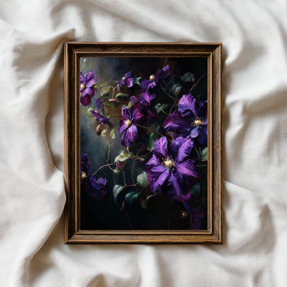 Vintage Purple Flower Print: Moody Botanical Wall Art (Digital Download