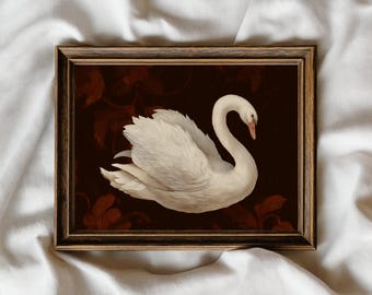 Vintage Schwan Druck: Stimmungsvolle Dark Academia Wandkunst (Digitaler Download)