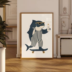 Hai Skateboard Digitaldruck, Ozean Wandkunst, Kinderzimmer Tier Poster