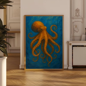 Octopus Digital Wall Art, Ocean Animal Print, Coastal Sea Life Poster