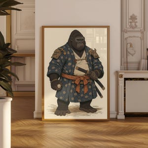 Bushido Gorilla Poster, Samurai Warrior Wall Art, Legendary Animal Print