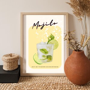 Mojito Cocktail Recipe Print: Vintage Tropical Bar Art (Digital Download)