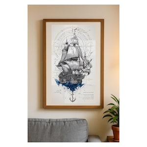 Pirates of the Caribbean Ship Wall Art, Vintage Nautical Digital Art Download, Pirate Wall Print, Instant Download for Home or Office Decor