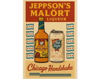 Vintage Chicago Handshake Poster, Rolled Wall Art, Bar Decor, Gift for Beer Lovers, Retro Pub Wall Art, Home Bar Decoration