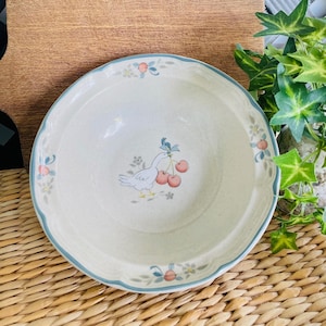 Two bowls - International Stoneware Goose and Cherry Marmalade adorable pattern in whimsical cottage-core farmhouse geese FREE SHIPPING