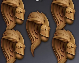 May include: Five identical tan-colored resin miniature helmet heads with flowing, stylized crests and a cross-shaped visor detail. The word Koi is printed in white at the top center. Each helmet features a smooth, matte finish and intricate sculpted textures.